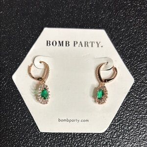NWT Bomb Party Dazzling Dangles Lab Emerald Aqua Spinel Rose Gold Plated